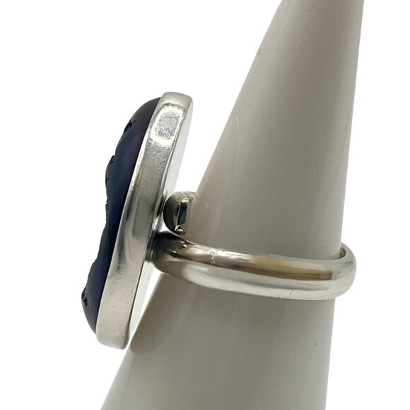 Sterling Silver Blue Obsidian Druzy Size 7 Ring Adjustable 925 Colorful Sparkle - Picture 4 of 6